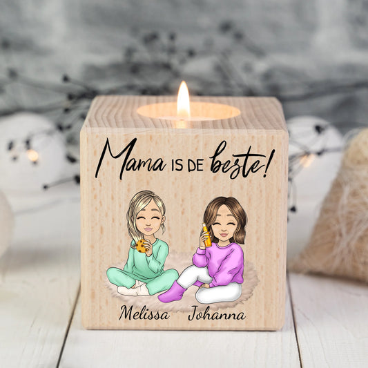 Mama is oud - Gepersonaliseerde houten kaarsenkubus