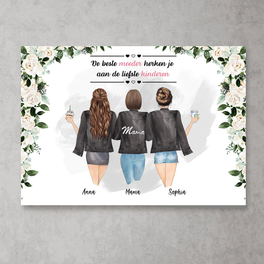 Moeder en twee kinderen - Gepersonaliseerde poster